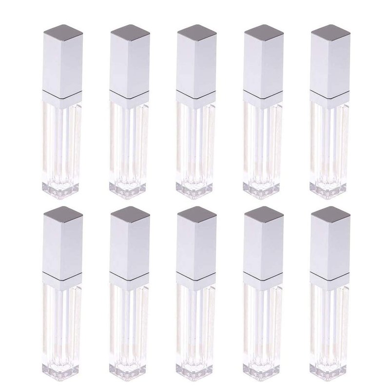 Healthcom 10 Pcs 7.5ml Plastic Square Clear Lip Gloss Tubes Vials with Mirror LED Light Lip Glaze Tube Bottles Refillable Makeup Lipstick Tube DIY Cosmetic Container Travel for Woman Girl(Silver)