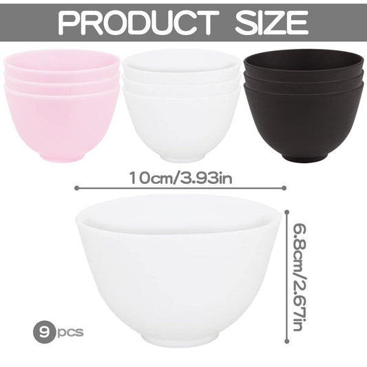FERCAISH 9Pcs Diy Face Mask Mixing Bowl, Microwavable Silicone Facial Mud Bowl Cosmetic Beauty Tool for Home Salon(Black,White,)