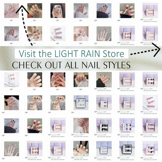 Light Rain Large Size Hand-made Press on Nails, 3D Gel UV Finished False nails with Design by Professional Manicurist