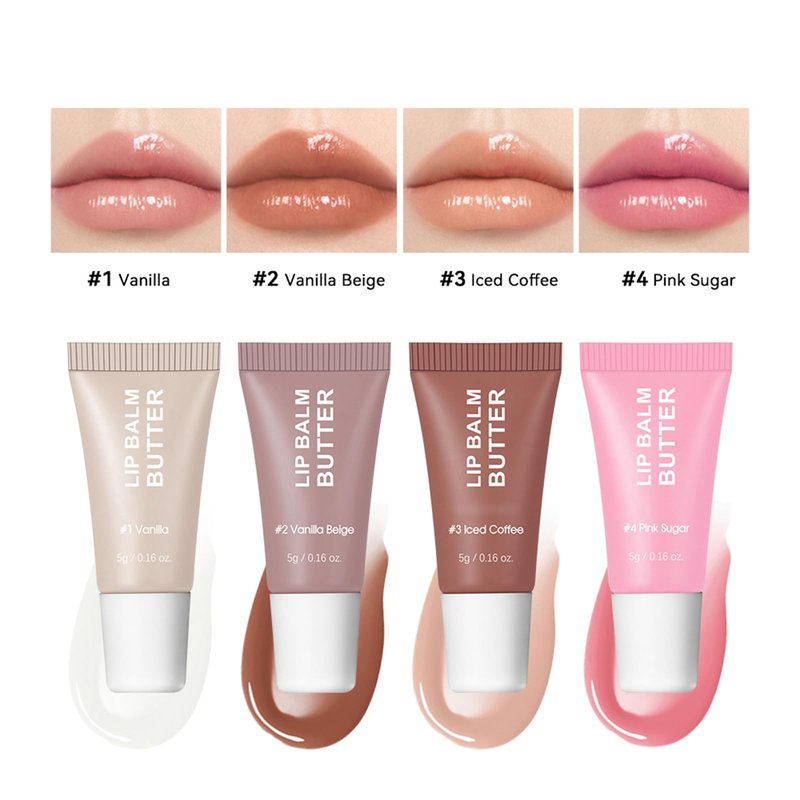 4Pcs Hydrating Lip Gloss Set, Mini Lip Balm Pack, High Shine Glass Finish Lip Moisturizing Plumping Lip Gloss Shiny Jelly Liquid Lipstick for Women