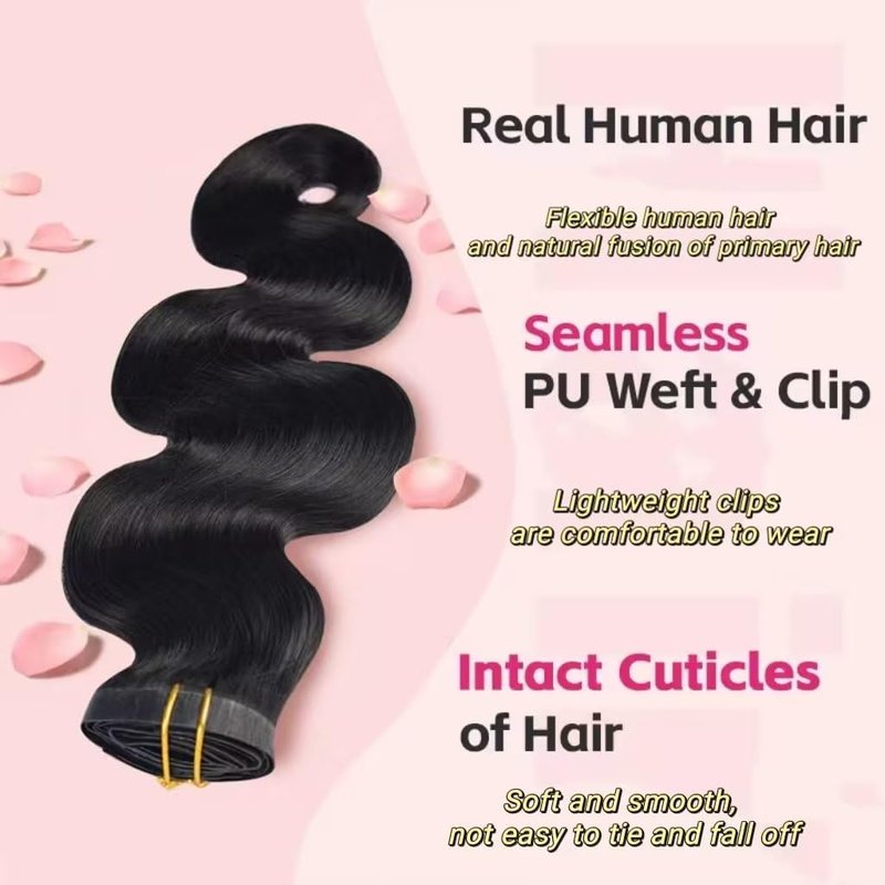 MYouan Seamless Body Wave Clip Ins PU Weft Clip In Hair Extensions Real Human Hair Clip Ins 16Inch 100% Unprocessed Human Hair Extensions 8pcs/set (20Clips120g)