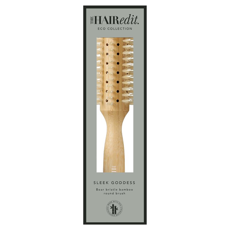The Hair Edit Sleek Goddess Boar Bristle Bamboo Round Brush,Vented Blowdry Hair Brush for Smooth Shine & Flyaway Control, Distributes Natural Oils, Lightweight Eco-Friendly, Hairbrush for Women