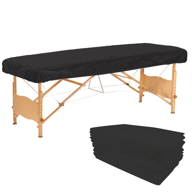 40PCS Disposable Fitted Massage Table Sheets, Heavy Duty Elastic Disposable Bed Cover, Breathable Disposable Fitted Sheets for Spa Black Non Woven Fabric 36 x 85 Inch