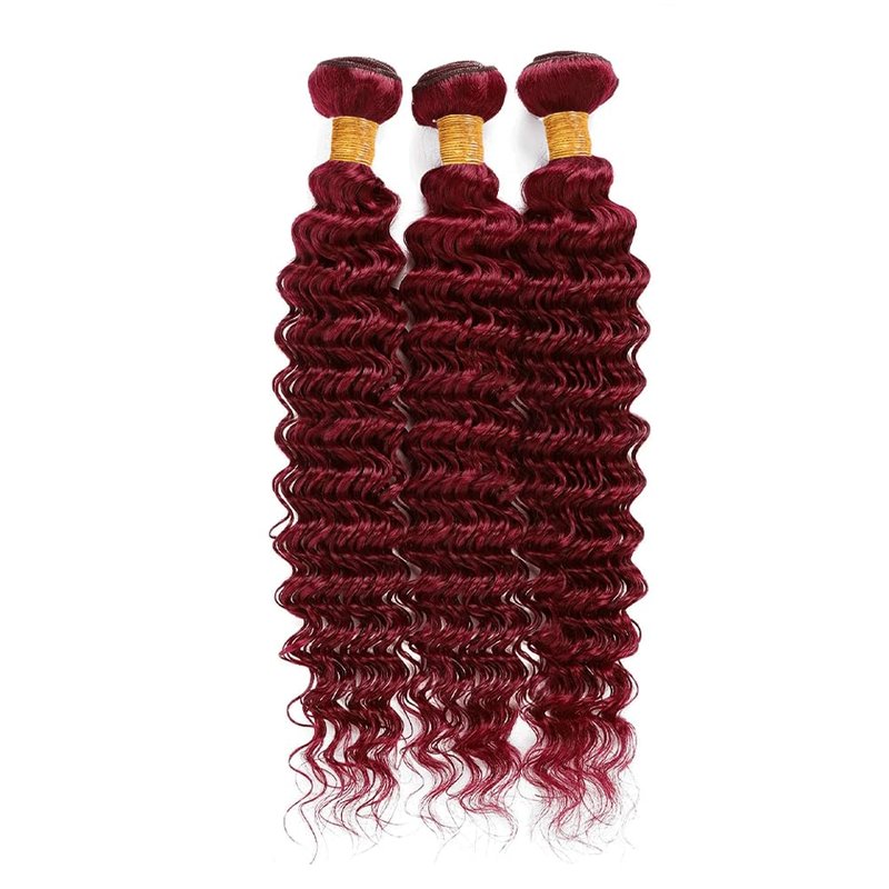 8 10 12 Inch 99J Bundle Burgundy Deep Wave Human Hair Bundles 8A Grade Wine Red Hair Extensions 99J Deep Wave Bundle Burgundy Bundles For Black Women