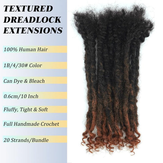 Textured Locs Extension With Curly Ends 100% Permanent Human Hair Dreadlock Extensions 0.6cm Width Can Be Dyed Bleached Full Handmade Loc Extension for Men Women (Natural, 8 Inch/20 strands)