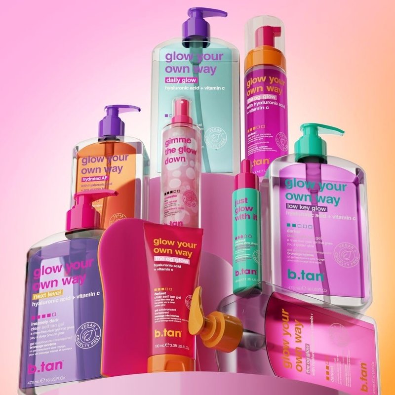 b.tan Violet Self Tan Foam & Face Mist Kit | Lovers Bundle - Dark Sunless Tanning Mousse, Bronzing Glow Gradual Facial + Body Spray, Mitt Applicator, 1 Hour Express, No Fake Tanner Smell, 6.7 Fl Oz