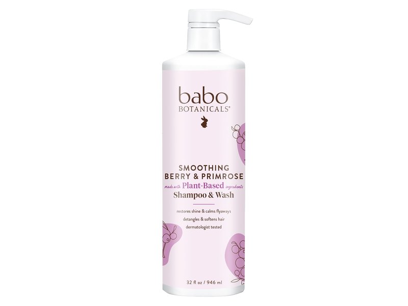 Babo Botanicals Smoothing 2-in-1 Shampoo & Wash with Natural Berry and Evening Primrose oil, Hypoallergenic, Vegan, For Babies and Kids - 32 oz. (Family size), Pink