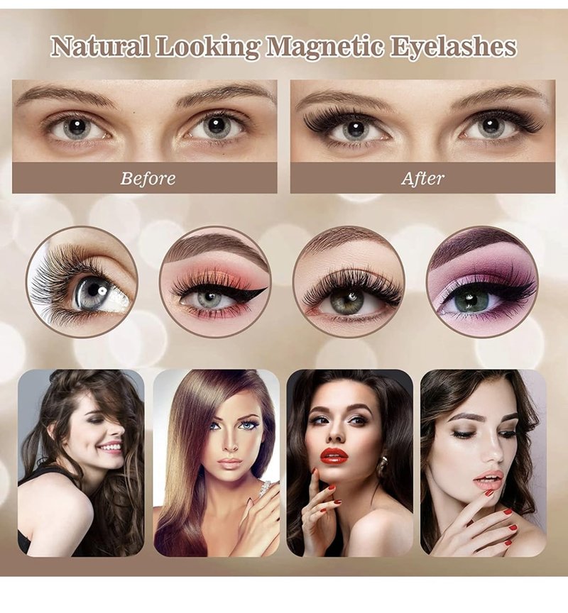 Amzmam Magnetic Eyelashes Natural Look,Magnetic Eyelashes and Eyeliner Kit,Natural Magnetic Lashes,Waterproof, Long Lasting, Easy Apply. (Black-6)