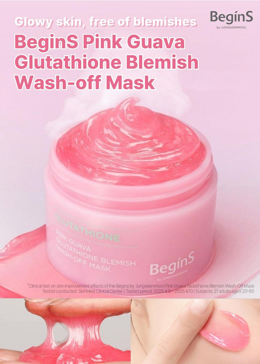 BeginS by JUNGSAEMMOOL Pink Guava Glutathione Wash-Off Mask 3.17 Fl Oz, Jelly Texture Face Mask with Vitamin C and Niacinamide for Skin Hydration, Blemish Care, and Radiant Glow, Korean Skincare