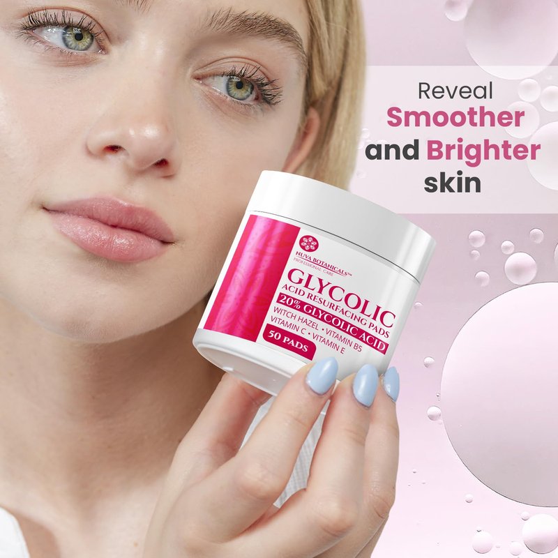 20% Glycolic Acid Pads (50 Pads) - Exfoliating Pads for Face Chemical Peel for Face at Home - Glycolic Acid Peel Exfoliating Face Pads - Acne Pads Facial Peel Face Exfoliating Pads with Vitamin C