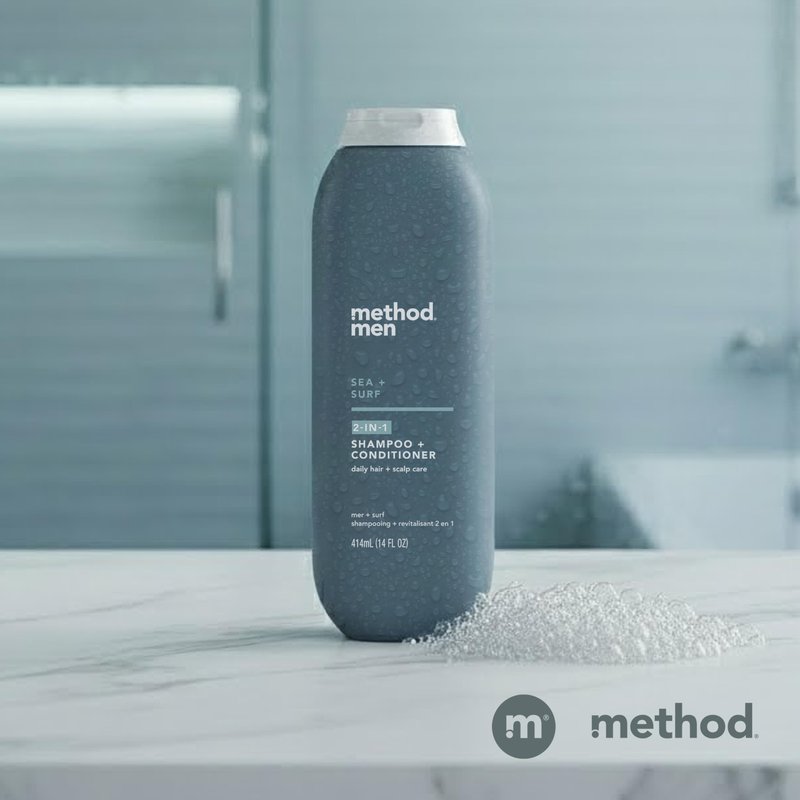 Method Men 2-in-1 Shampoo and Conditioner, Sea + Surf - Cleans and Conditions with Argan and Jojoba Oil - Made without Parabens - 14 oz, Pack of 3