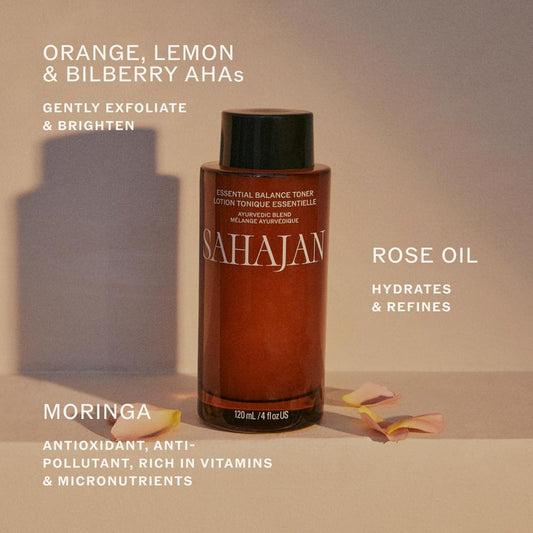 Sahajan Essential Balance Toner with Vitamin C + AHA's | Ayurvedic Clean Gentle Daily Glow Facial Toner | Exfoliates, Refines Texture, Balances, Hydrates | 4 fl oz