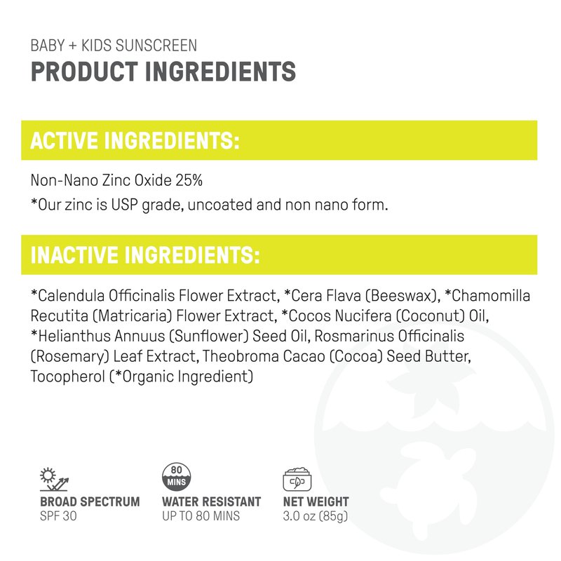 Raw Elements Baby & Kids SPF 30 Organic Sunscreen Tin, Non-Nano Zinc Oxide, Reef-Safe, Cruelty-Free, Gluten & Nut Free, Travel Sunblock 3.0 oz