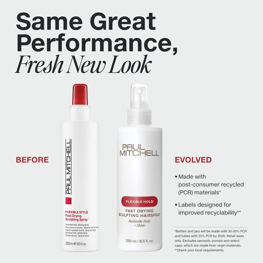 Paul Mitchell Fast Drying Sculpting Hairspray, Flexible Hold, Buildable Body + Shine, For All Hair Types, 8.5 fl oz