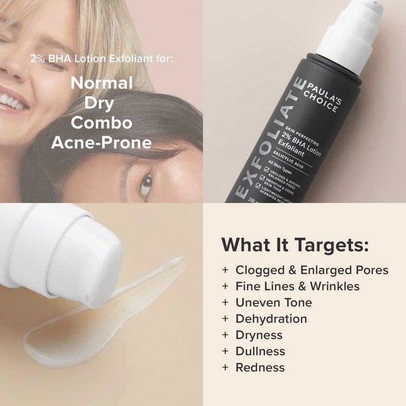 Paula's Choice SKIN PERFECTING 2% BHA Exfoliant Lotion, Salicylic Acid Exfoliant-Facial Exfoliator for Enlarged Pores, Wrinkles & Fine Lines, Suitable for Blackhead-Prone Skin, Fragrance-Free, 3.3 Oz.