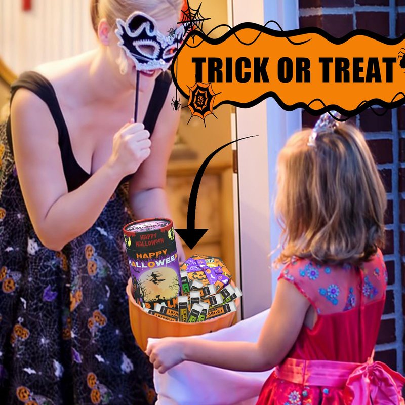 Yopela 76 Pack Halloween Lip Balm Party Favors, Lip Care Set with Vitamin E & Coconut Oil to Moisturize Repair Dry Chap Lips, 18 Flavors,Perfect for Trick-or-Treat Gifts or Goodie Bag Stuffers