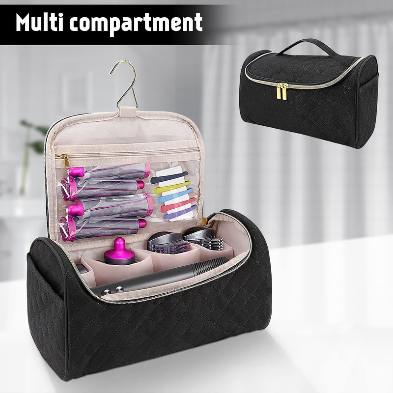 FRMARCH Travel Storage Bag Compatible with Dyson Airwrap Styler, Portable Travel Organizer with Clips for Airwrap Hair Styler Case and Attachments, Cosmetic Travel Cases with Hanging Hook, Black