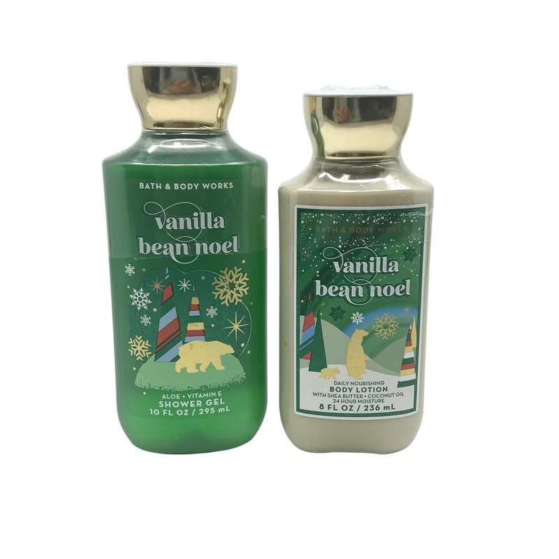 Bath and Body Works Gift Set of 10 oz Shower Gel and 8 oz Lotion (Vanilla Bean Noel), Multicolor
