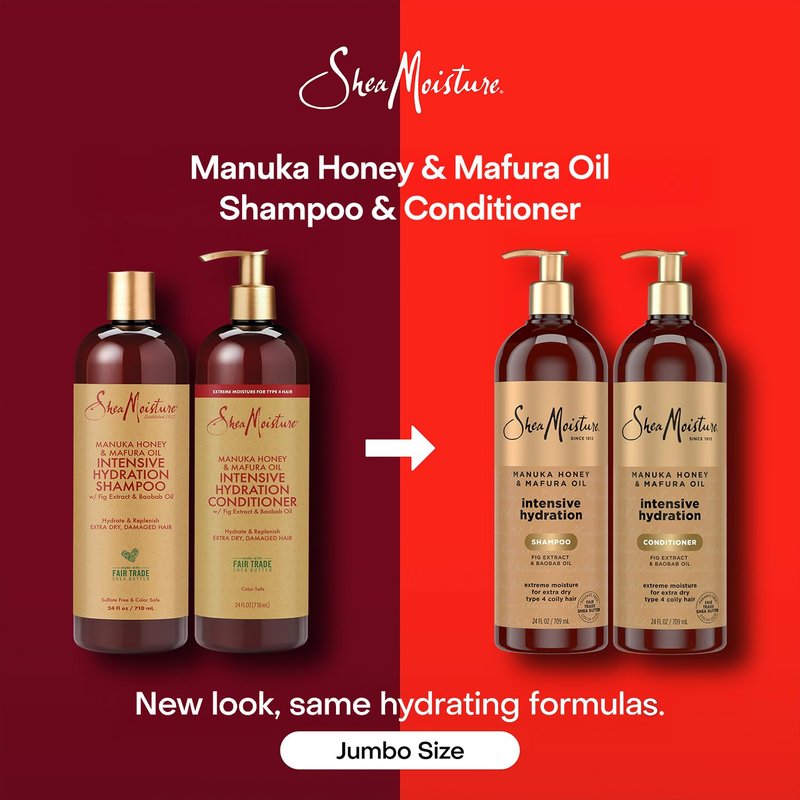 Shea Moisture Shampoo & Conditioner Set – Intensive Hydration Hair Care Formulas with Manuka Honey & Mafura Oil for Extra Dry, Damaged Hair, 24 Oz Ea