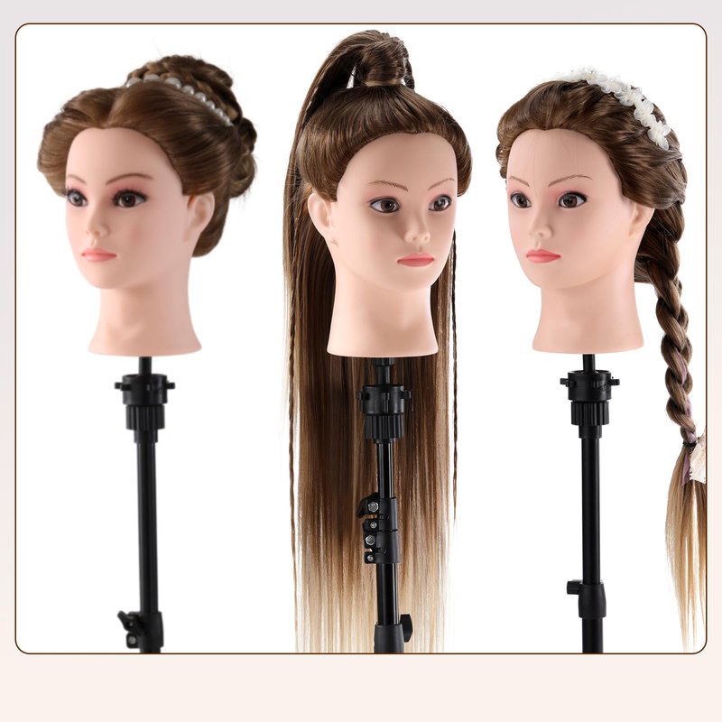 Mannequin Head with Hair, Mannequin Cosmetology Manikin Practice Doll Head for hair styling Braiding Hairdressing Head with Table Clamp + DIY Hair Styling Set