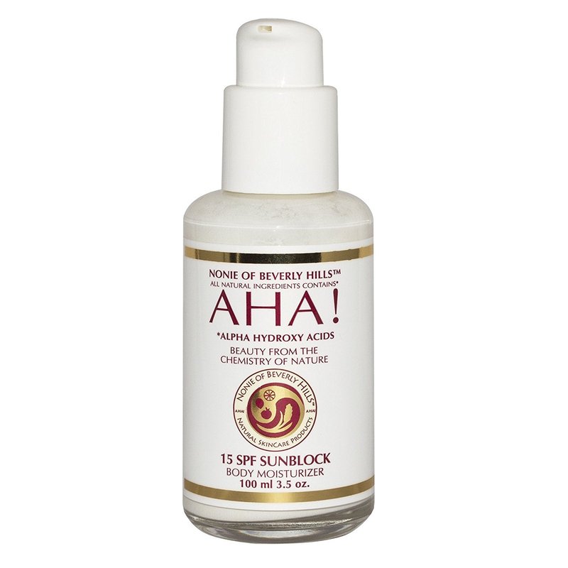 Nonie of Beverly Hills AHA All-Natural 15 SPF Sunscreen – 100% Vegan & Pure Ingredients – UVB Protection for Long-Lasting Defense – Skin Food for Daily Use – Made in the USA
