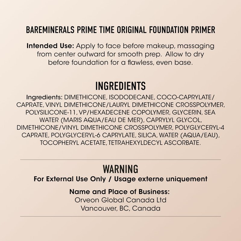 bareMinerals Prime Time Original Foundation Primer – 24HR Wear, Smooths Texture, Controls Shine, Extends Makeup Wear & Nourishes Skin, Non‑Comedogenic, Vegan, Cruelty-Free & Dermatologist-Tested