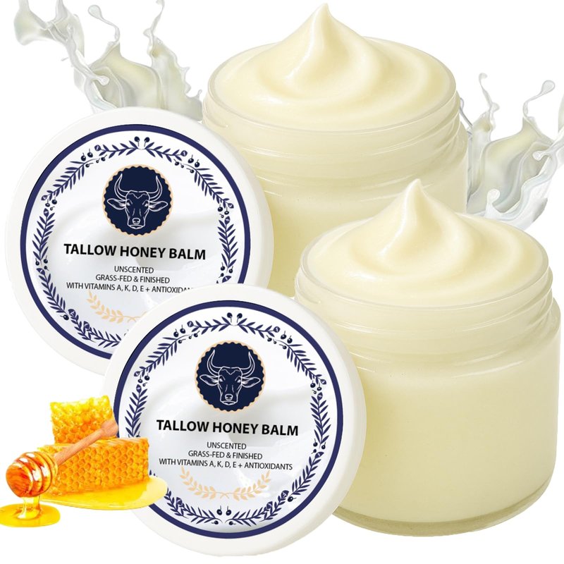zdiwond Grass Fed Tallow Honey Balm-Grass Fed Health Beef Tallow Manuka Honey Balm Face Korean, Organic Facial Cream, Natural Unscented Whipped Moisture & Wrinkle for Face & Body Skin Moisturizer (2)
