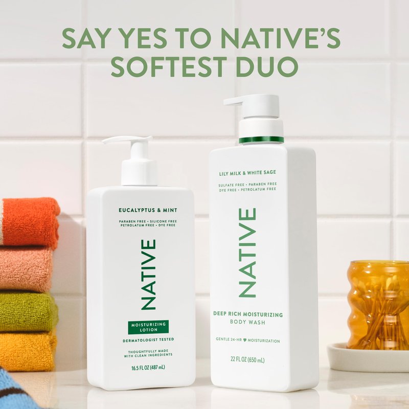 Native Lily Milk & White Sage Scent 24-Hour Moisturizing Bodywash for Women & Men, Clean & Gentle, for Dry or Sensitive Skin, Keeps Skin Healthy & Smooth, Free of Sulfates, Cruelty-Free, 22 oz