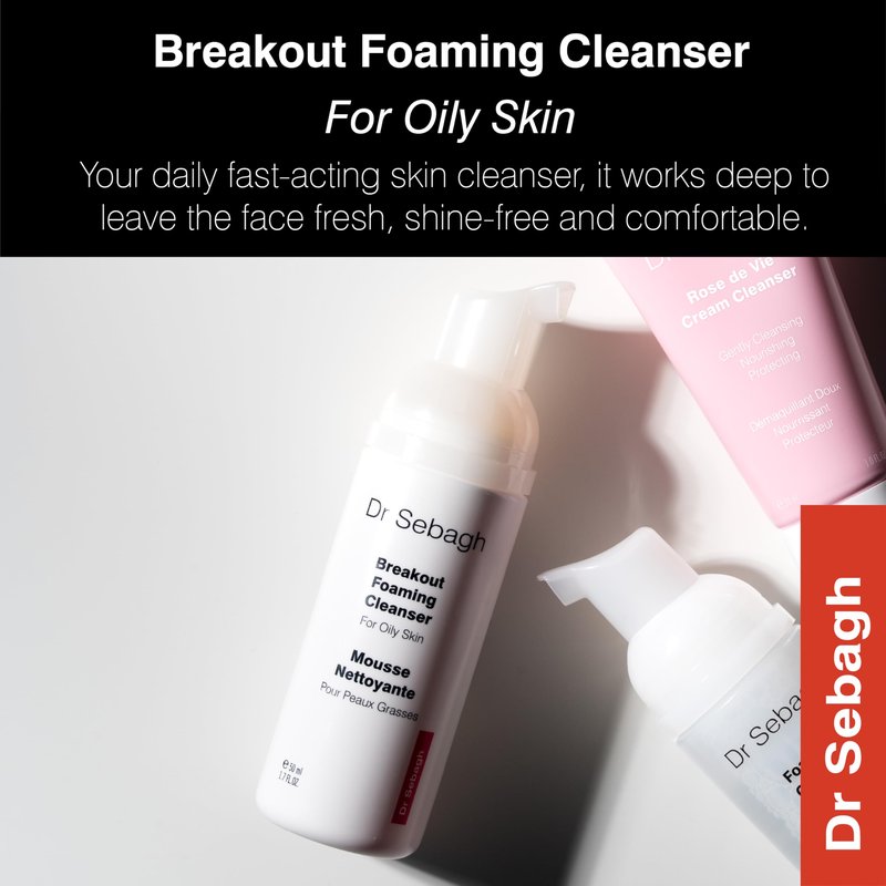 Dr Sebagh Breakout Foaming Cleanser (1.7 fl oz) - Face Wash for Acne Prone/Oily Skin - Purifies, Clears & Hydrates - Foam Face Wash for Oily Skin - Deep Pore Cleanser - Travel Size Facewash
