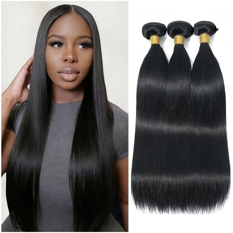 KODRHAR Human Hair Bundles Straight 10 12 14 Inch Straight Human Hair Weave 3 Bundles Silky Hair Bundles Brazilian 3 Bundles Human Hair Extensions for Women Deals Natural Black Bundles