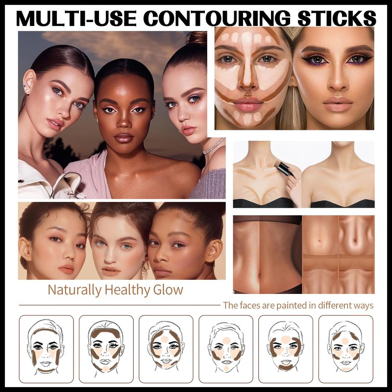 MIELIKKI 2Pcs Cream Contour Stick Makeup, Highlighter Stick and Bronzer Stick for Face Sculpting, Easy to Apply & Blend, Long Lasting, Waterproof, Matte Finish,0106