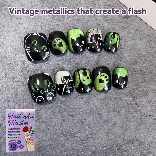 Colors Nail Art Pens Set, 3D Nail Polish Pens, Quick-Dry DIY Nail Art Markers Graffiti Dotting Pen for Nails Art Design Manicure Nail DIY Decoration (10 Metal vintage color)