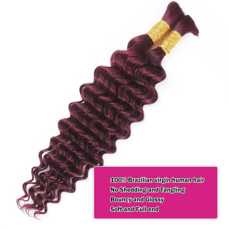 RESACA Deep Wave Bulk Human Hair for Braiding 20 Inch 100g 2 Bundle Boho Braids Human Hair Water Wet and Wavy 100% Unprocessed Brazilian Virgin Hair Extensions Kinky Curly (99j)