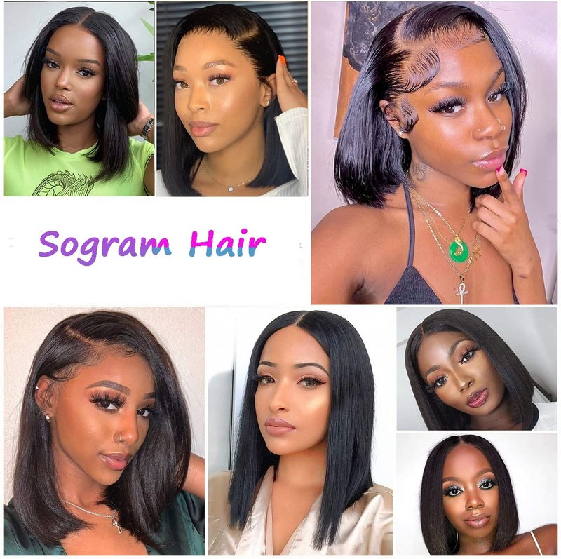 Bob Wig Human Hair 13x6 Frontal Lace Wig Transparent Lace Front Wigs Human Hair Straight Short Human Hair Wigs for Black Women Glueless Wigs Pre Plucked (Natural Color 13x6 Straight Bob, 10 Inch)