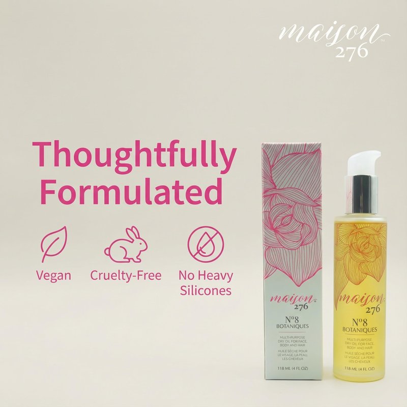 Maison 276 No. 8 Botaniques Multi-Purpose Moroccan Oil Moisturizer for Grey Hair, Face & Body, After Bath & Shower Body Oil for Women & Men, Paraben-Free, Sulfate-Free, 4 Fl Oz