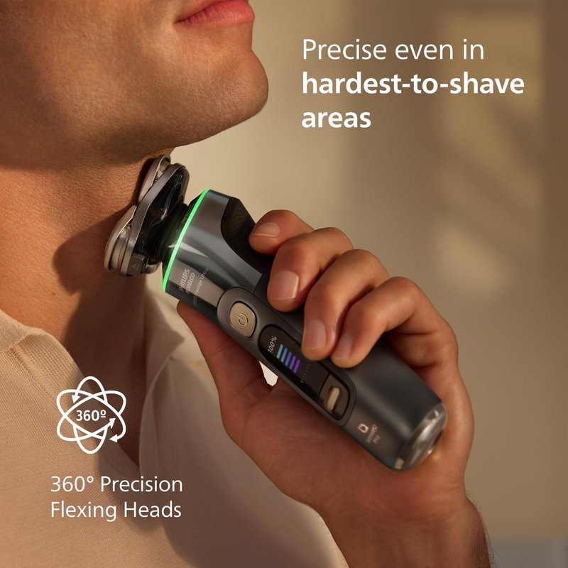 Philips Norelco Shaver i9000 Prestige Ultra, Wet & Dry Electric Shaver, Dark Slate, SenseIQ Pro Technology, Triple Lift & Cut System, 360 Rotating NanoTech Precision Blades, Quick Clean Pod, XP9402/86