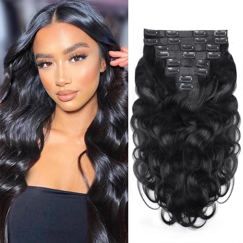 MYouan Seamless Body Wave Clip Ins PU Weft Clip In Hair Extensions Real Human Hair Clip Ins 16Inch 100% Unprocessed Human Hair Extensions 8pcs/set (20Clips120g)