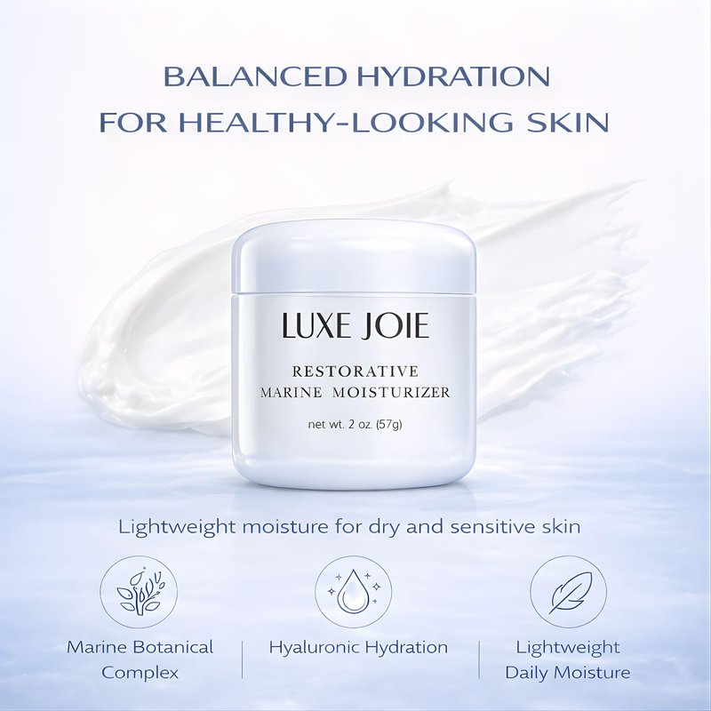 LuxeJoie Hydrating Face Cream for Dry & Sensitive Skin – Lightweight Moisturizer with Hyaluronic Acid, Aloe & Marine Botanicals – Soft Non-Greasy Finish Restorative Marine Moisturizer 2 oz