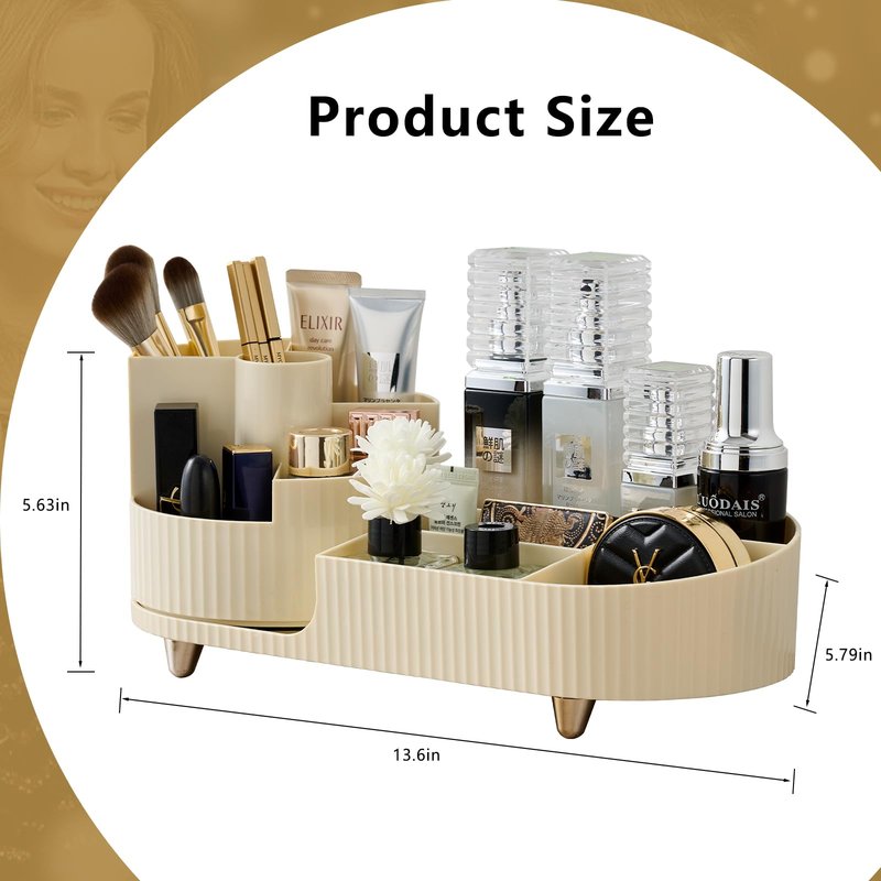 RUIQING New 360 Rotating Makeup Organizer - Large-Capacity Vanity Organizer, Stores Makeup Brushes and More, Keeps Countertop Clean and Tidy