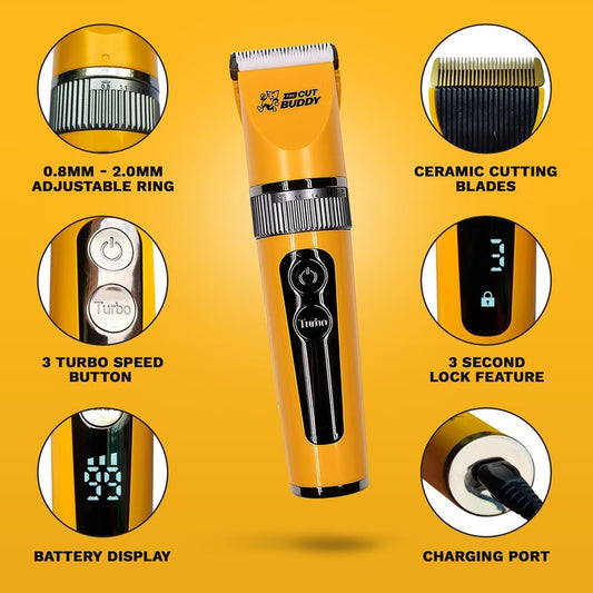 The Cut Buddy Clipper & Grooming Set, Cordless Hair & Beard Trimmer with Ceramic & Titanium Blades, 7 Guards, Waterproof, Beginner Kit