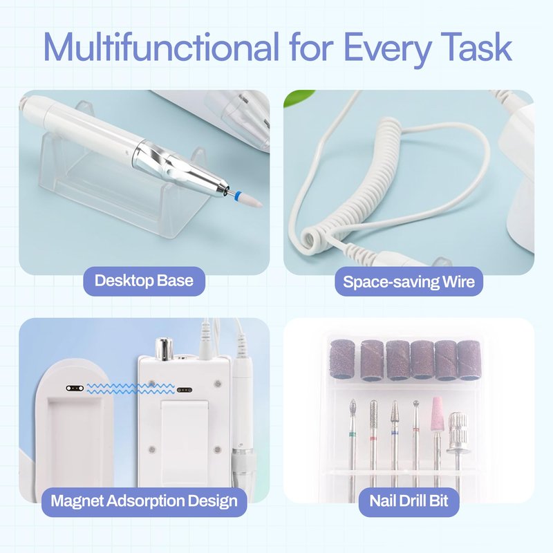 M GEM Brushless Nail Drill 35K RPM | Professional Cordless Efile Machine | Rechargeable Electric Nail File with Bits | Portable Quiet Low Vibration Tool for Acrylic, Gel, Natural Nails (White)