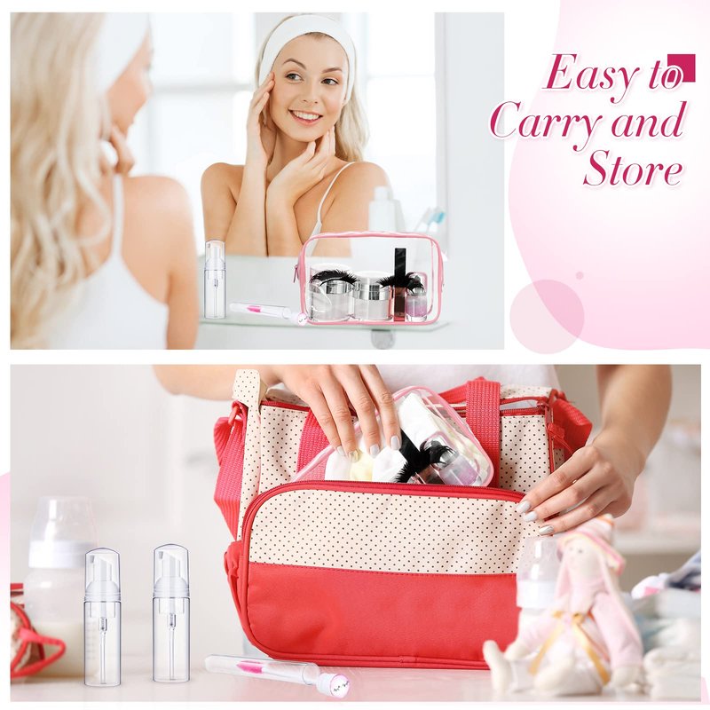 Remerry 40 Pcs Lash Shampoo Brushes Set Eyelash Aftercare Bag Disposable Mascara Tubes Foam Pump Bottle Extension Aftercare Instructions Card Eyelash Accessories for Women Mother (Clear Bag Style)