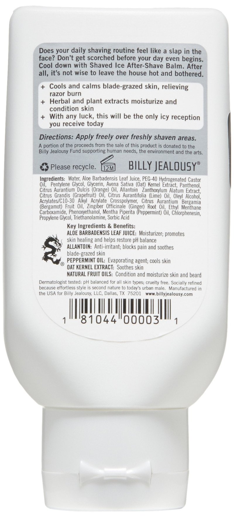 Billy Jealousy Shaved Ice After Shave Balm for Men with Aloe Leaf Juice, Cools & Hydrates Skin, Relieves Razor Irritation and Prevents Ingrown Hairs, 3 Fl Oz
