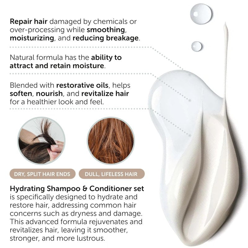 34 OZ Hydrating Shampoo & Conditioner Set for Dry, Damaged, Oily & Fine Hair | Strengthens Roots for Thicker, Stronger Hair, Nourishes Scalp, Reduces Breakage (Pack of 2)