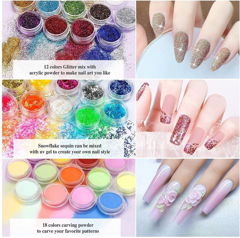 Morovan Acrylic Nail Kit - Professional Acrylic Nail Kits Set Acrylic Powder Set with Everything for Beginners Glitter Powder Acrylic Brush for Nail Art Extension