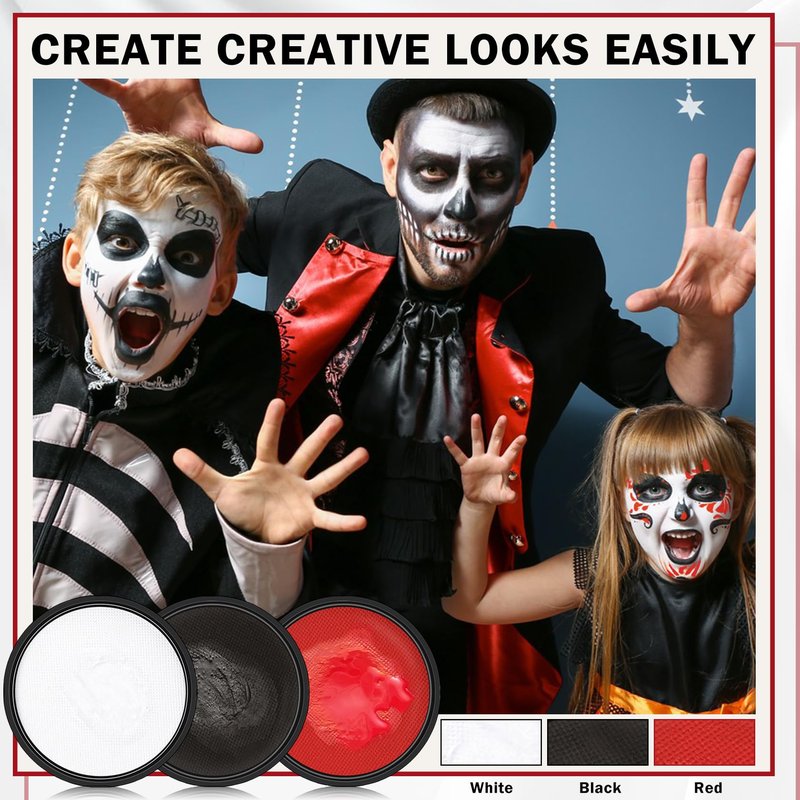 LZXLUKGIR Clown Makeup Kit,Red Black and White Face Painting Kit Professional,Water Based Paint Halloween Makeup,Clown Face Paint for Kids and Adults,Zombie Joker Vampire Make up
