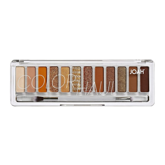JOAH Color Haul Eyeshadow Palette, Travel Size Eye Makeup Kit, Matte & Shimmer Eyeshadow, Korean Makeup, 12 Highly Pigmented, Super Bendable Gold & Bronze Colors, Includes Brush, Get Rich Quick