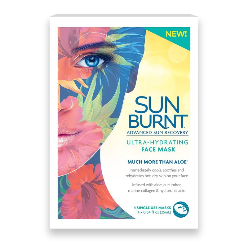 Sunburnt Ultra-Hydrating Face Sheet Mask, Advanced Sun Recovery, Treat Dry Sun Damaged Skin, For After Sun Exposure, Much More than Aloe, Soothes and Rehydrates Hot Dry Skin (4 single use masks)