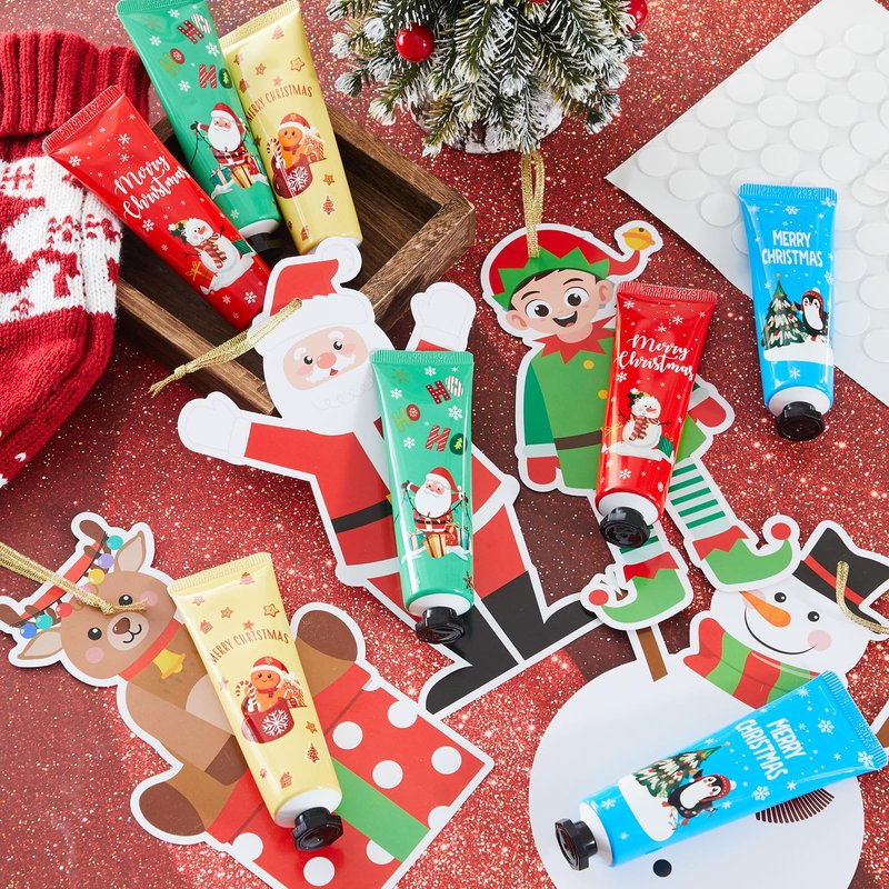 24 Set 48 Pcs Christmas Hand Cream Gift Bulk for Women Coworker Christmas Tree Ornament Hand Lotion Party Favor with Card Ribbon Holiday Decor Stocking Stuffer Gift for Women (Xmas Style)
