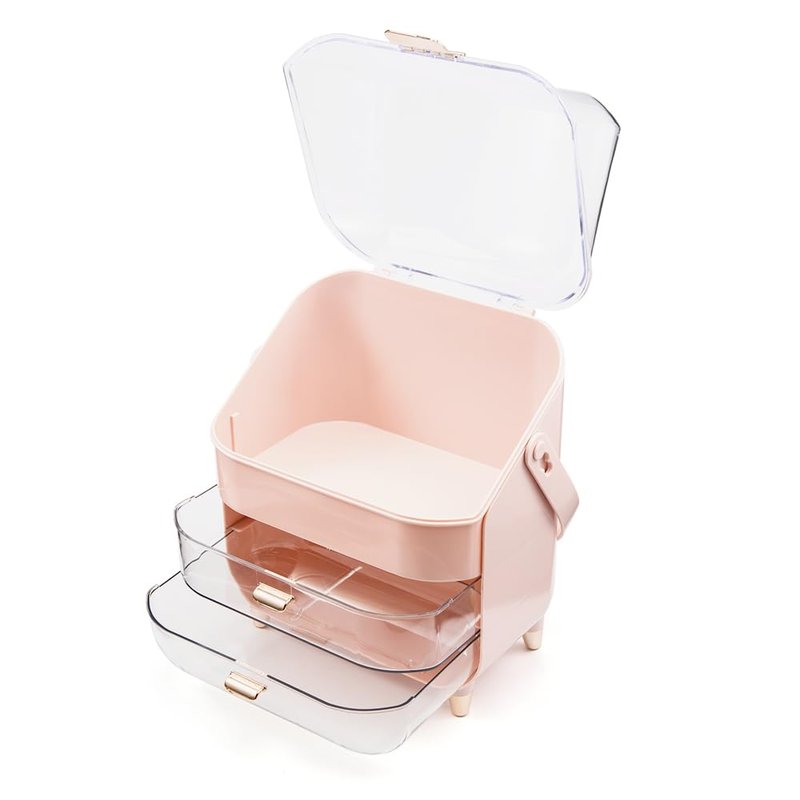 BENEALL Cosmetic Organizer Skincare Organizers, Makeup Organizer Box for Countertop with Lid and Drawers, Make Up Storage Organizer with Waterproof & Dustproof Cover for Vanity Women Girls (Pink)